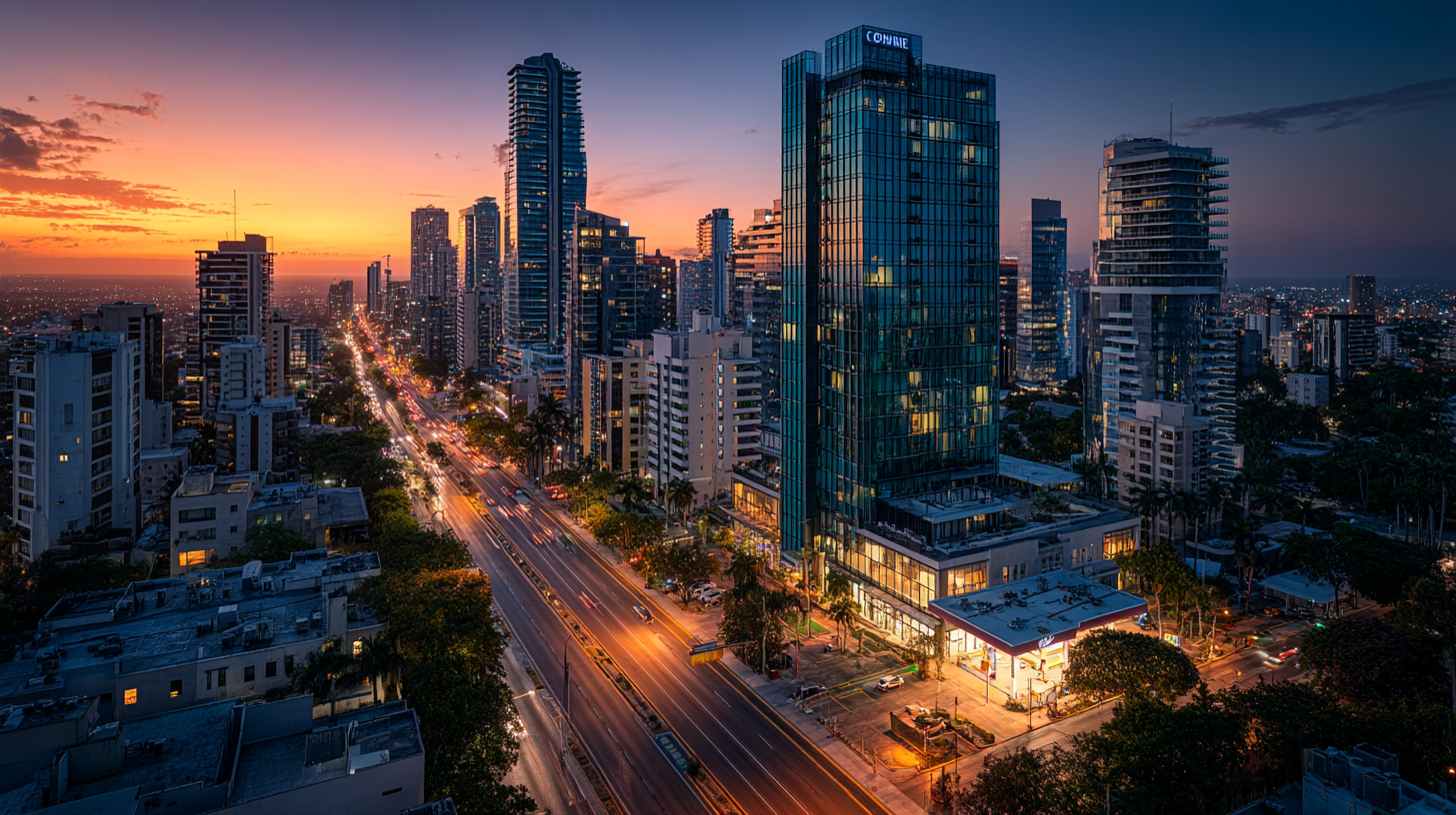 Horizonte moderno de Santo Domingo entre la hora dorada y la hora azul